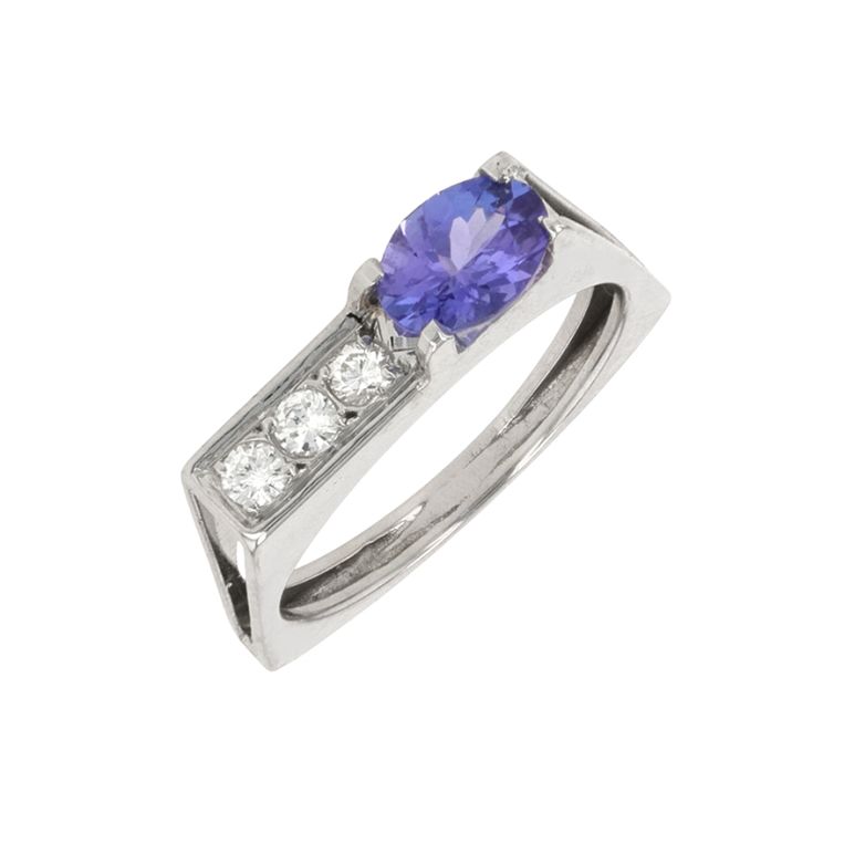 Bague tanzanite 0.68 carat et diamants 0.12 carat or blanc 3.99g Comme neuf -  reconditionné disponible sur Gemme Les Bijoux